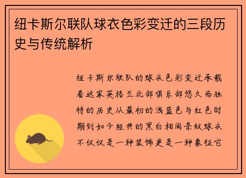 纽卡斯尔联队球衣色彩变迁的三段历史与传统解析